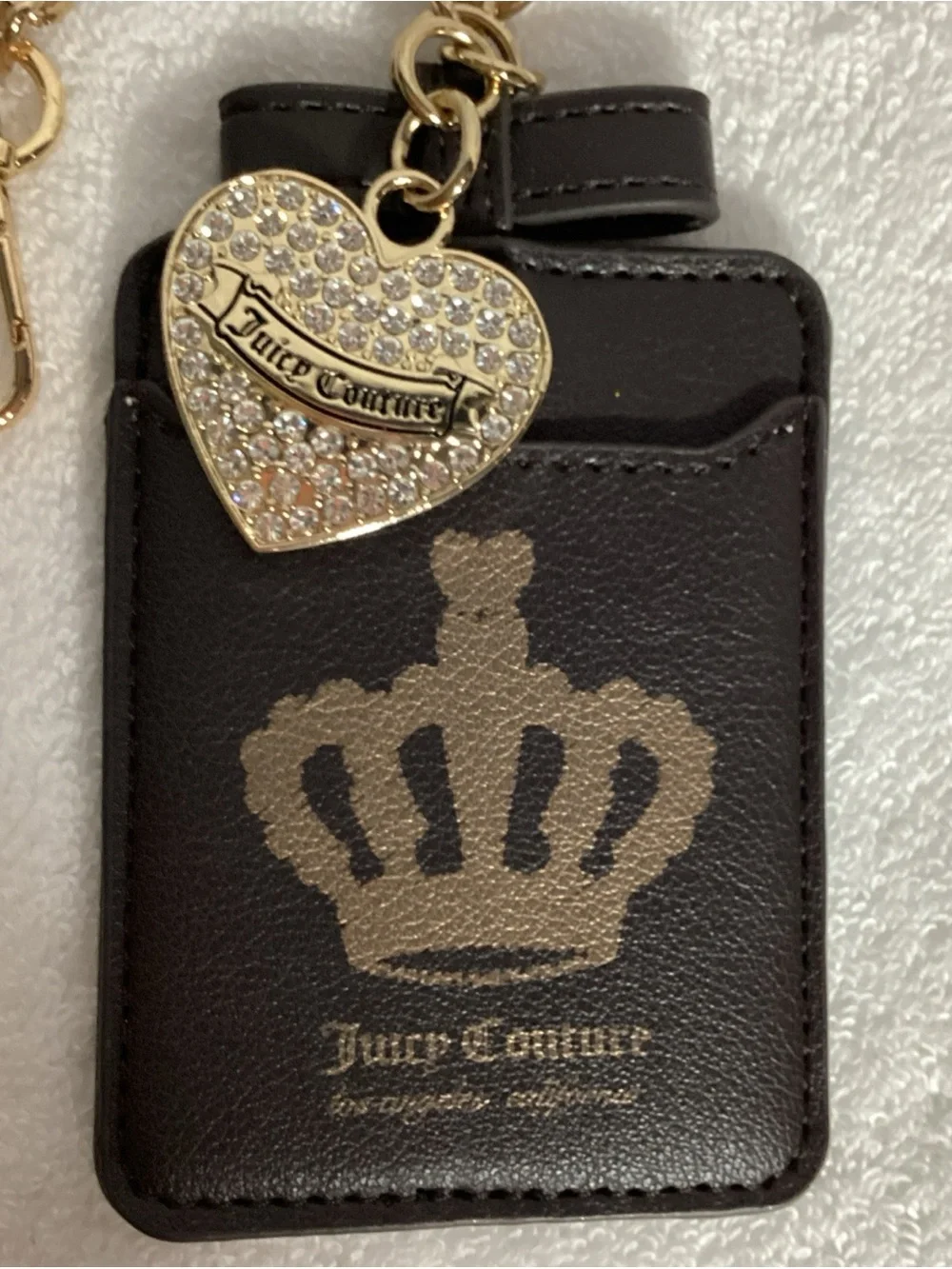 Juicy Couture Y2K Black Card Keychain w/ Bling Bedazzled Heart Crown Bag Charm